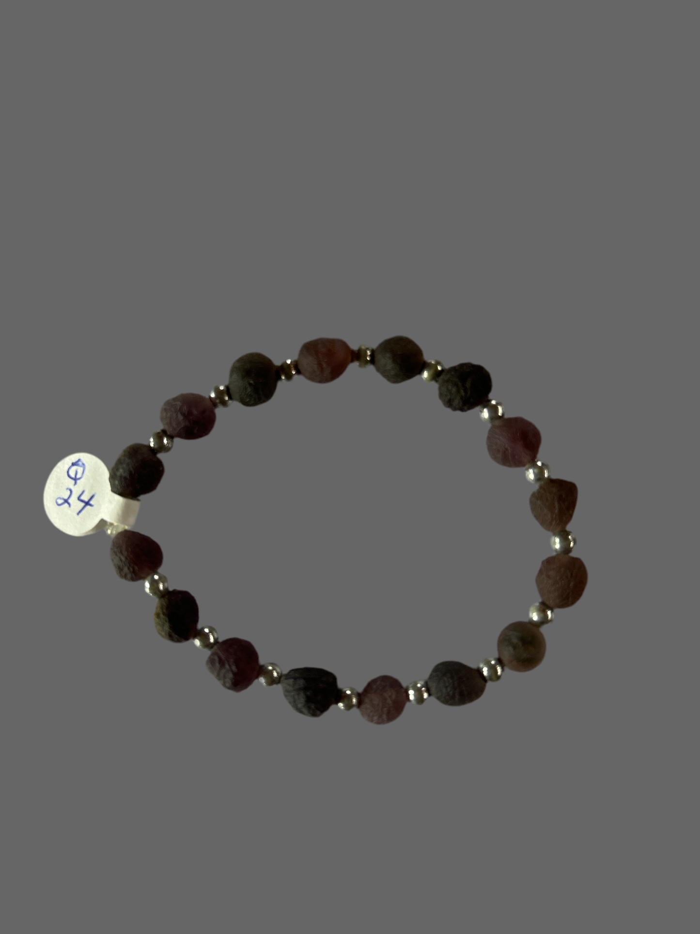 Gobi Desert Agate Bracelet (Dark lavendar & dark green w/ silver colored spacers small) (Q24)